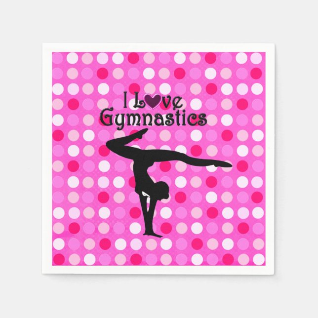 PINK POLKA DOT I LIEBE GYMNASTICS PAPIER NAPKIN SERVIETTE (Vorderseite)