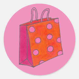 Pink Polka Dot I Liebe Shopping Bag Shopaholic Runder Aufkleber