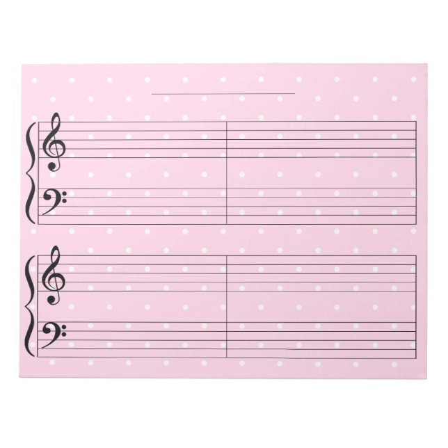Pink Polka Dot Kids Extra Wide Rule Piano Music No Notizblock (Vorderseite)