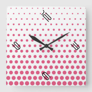 Pink Polka Dot Modern White Quadratische Wanduhr
