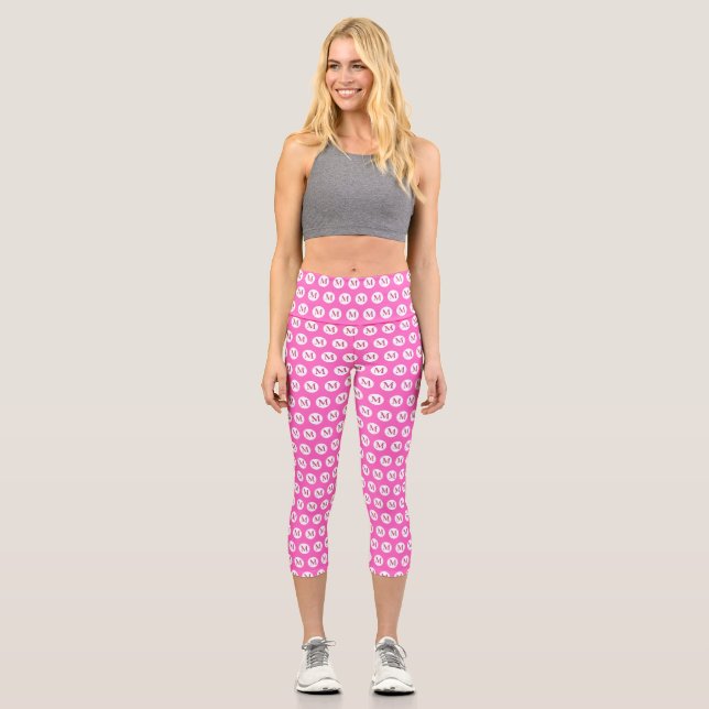 Pink Polka Dot Monogram Capri Leggings (Vorderseite)