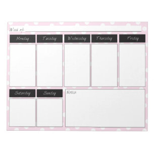 Pink Polka Dot Muster Wochenkalender Notepad Notizblock