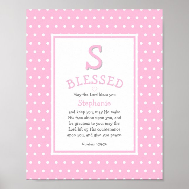 Pink Polka Dot Name Blessing Baby Girl Poster (Vorne)