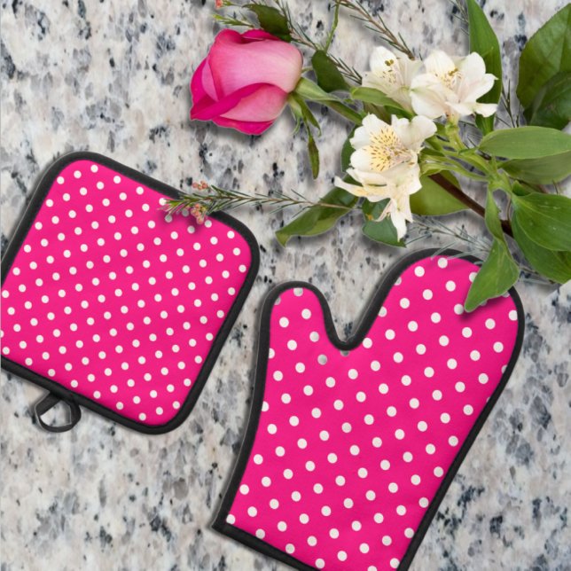 Pink Polka Dot Ofenhandschuh & Topflappen-Set (Von Creator hochgeladen)