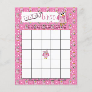 Pink Polka Dot Owl Baby Dusche Thema Bingo Spiel Flyer