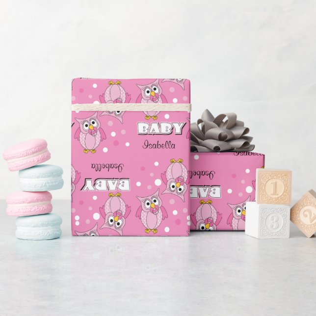 Pink Polka Dot Owl Baby Dusche Thema Geschenkpapier (Babyparty)