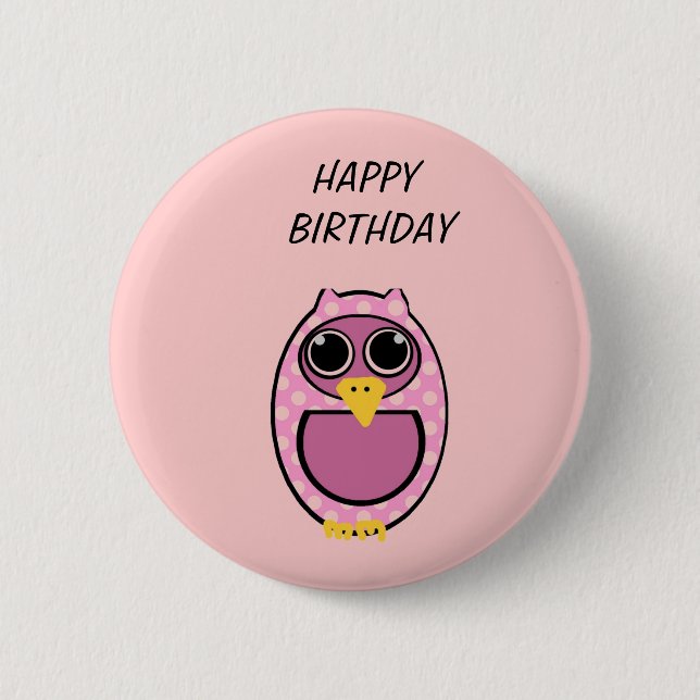 PINK POLKA DOT OWL BUTTON (Vorderseite)