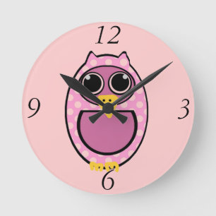 PINK POLKA DOT OWL RUNDE WANDUHR