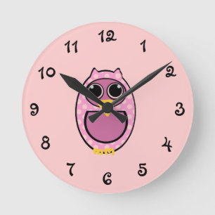 PINK POLKA DOT OWL RUNDE WANDUHR