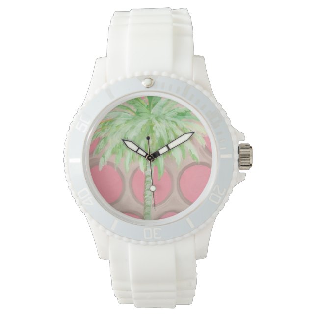 Pink Polka Dot Palm Tree Watch Armbanduhr (Vorderseite)