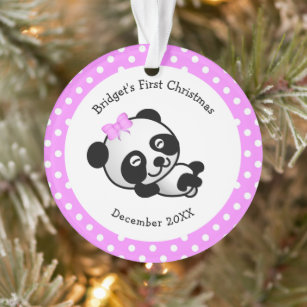 Pink Polka Dot Panda Bear Baby Dusche Ornament