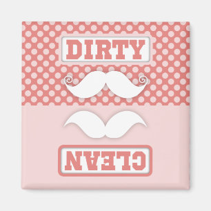 Pink Polka Dot Pattern Mustache Clean Dirty Magnet