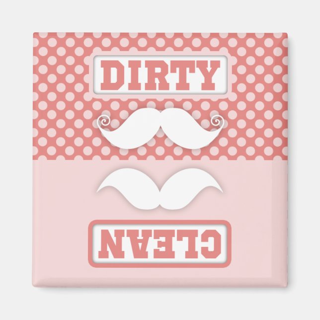 Pink Polka Dot Pattern Mustache Clean Dirty Magnet (Vorne)