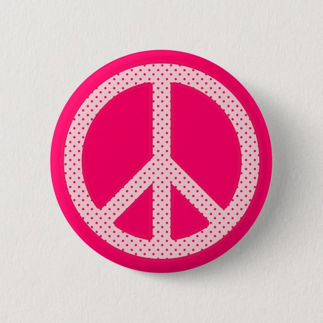 Pink Polka Dot Peace Button (Vorderseite)