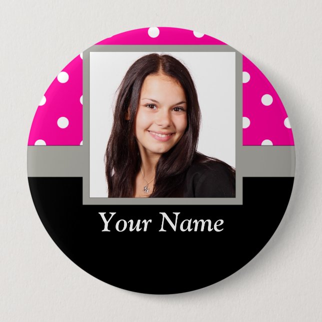 Pink Polka dot photo Vorlage Button (Vorderseite)