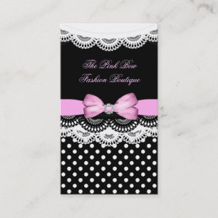 Pink Polka Dot Pink Black Lace White Diamond Bow Visitenkarte