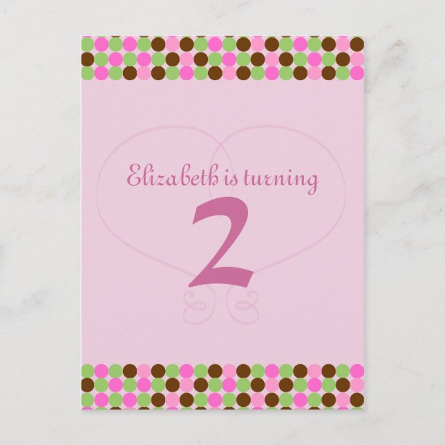 Pink Polka dot Postcard Geburtstagsparty Einladung (Vorderseite)