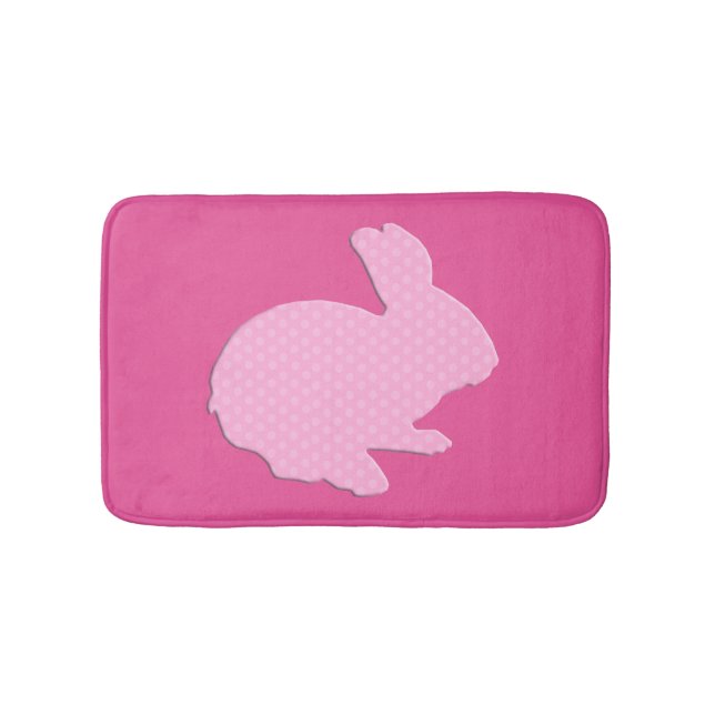 Pink Polka Dot Silhouette Bunny Rabbit Bath Mat Badematte (Vorderseite)