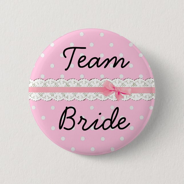 Pink Polka Dot Team Bride Junggeselinnen-Abschied Button (Vorderseite)