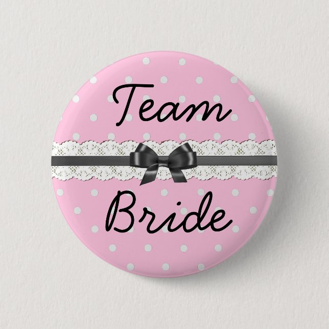 Pink Polka Dot Team Bride Junggeselinnen-Abschied Button (Vorderseite)