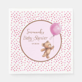 Pink Polka Dot Teddy Bear Balloon Babydusche Serviette