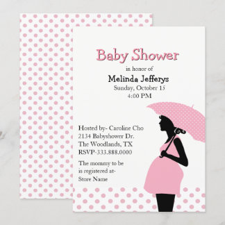 Pink Polka Dot Umbrella Baby Dusche Einladung