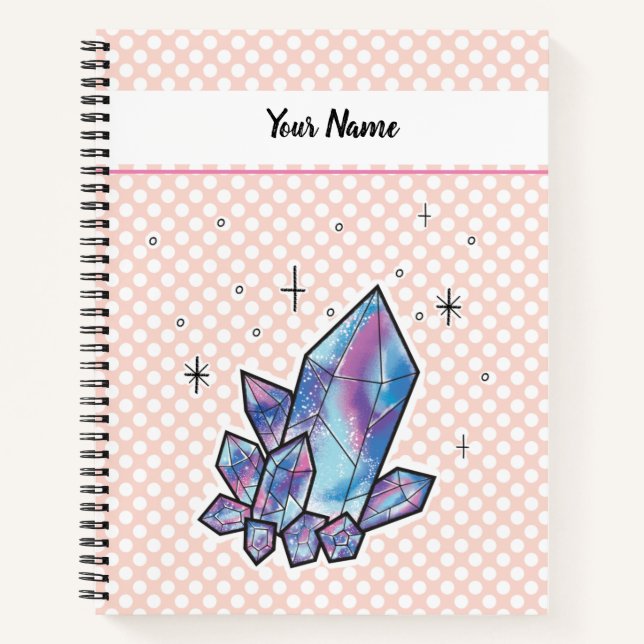 Pink Polka Dot Universe Diamond Personalisiert Notizbuch (Vorderseite)