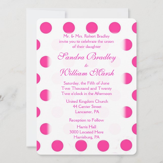 Pink Polka Dot Wedding Einladung (Vorderseite)