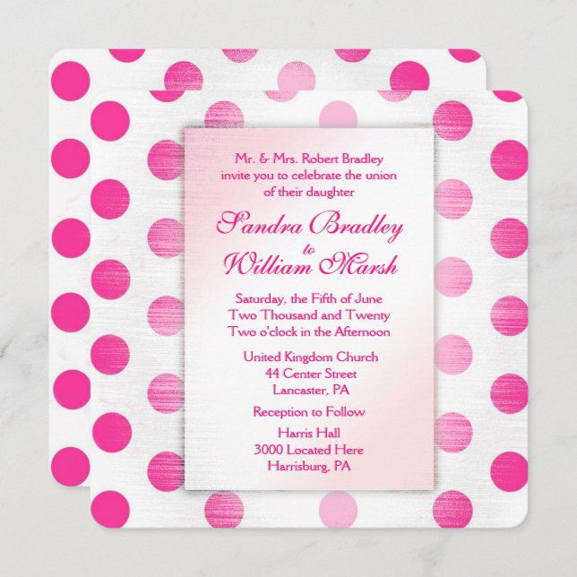 Pink Polka Dot Wedding Einladung (Vorne/Hinten)
