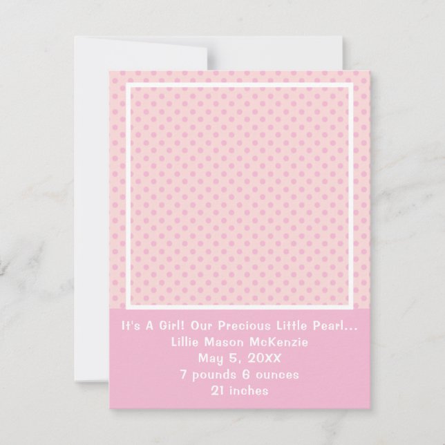 Pink Polka Dot Wertvoll Pearl Baby Girl Ankündigung (Vorderseite)