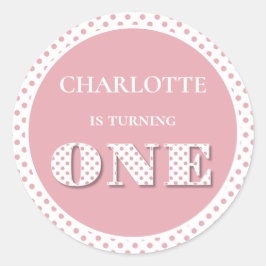 Pink Polka Dots 1. Geburtstag Runder Aufkleber