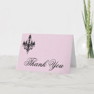 Pink Polka Dots and Black Chandelier Dankeskarte