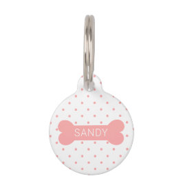 Pink Polka Dots and Dog Bone & Custom Pet Info Haustiermarke