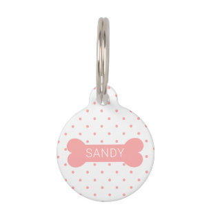 Pink Polka Dots and Dog Bone & Custom Pet Info Haustiermarke