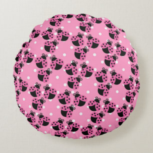 Pink Polka Dots and Ladybugs Rundes Kissen