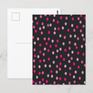 Pink Polka Dots auf schwarz Postkarte