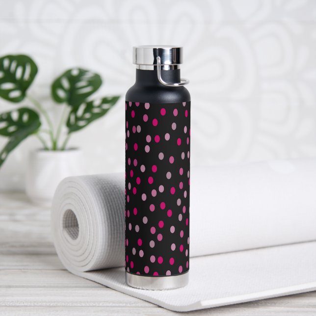 Pink Polka Dots auf schwarz Trinkflasche (Yoga)