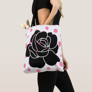 Pink Polka Dots & Black Rose