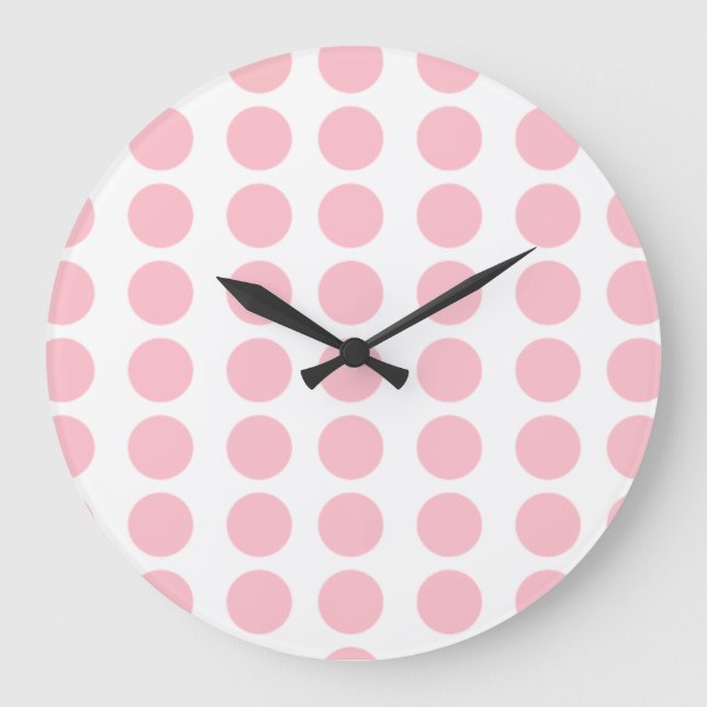 Pink Polka Dots Design Große Wanduhr (Vorderseite)
