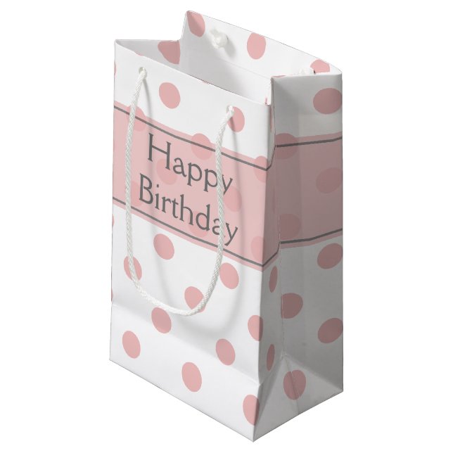 Pink Polka Dots Geburtstag Kleine Geschenktüte (Vorderseite Schrägansicht)