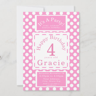 Pink Polka Dots Girls Geburtstagsparty individuell Einladung