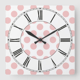 Pink Polka Dots Girly Quadratische Wanduhr
