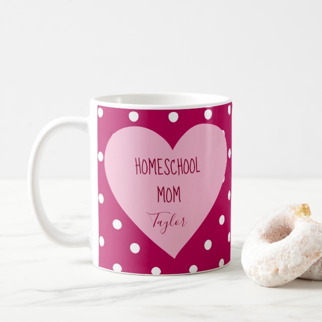 Pink Polka Dots Homeschool Mama Herz Tasse (Mit Donut)