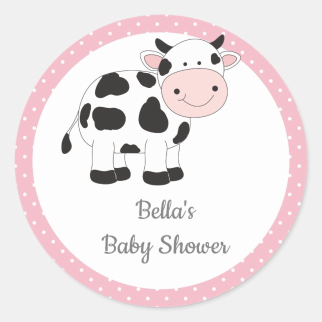 Pink Polka Dots Kuh Stickers (Vorderseite)