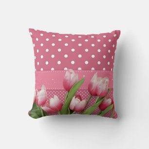 Pink Polka Dots mit Hübschen rosa Tulpen, Kissen