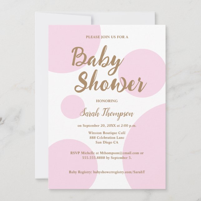 Pink Polka dots Modern Chic Baby Shower Einladung (Vorderseite)