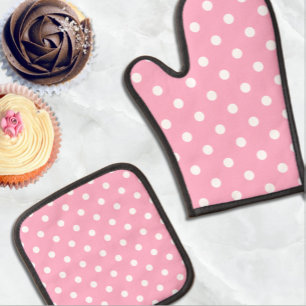 Pink Polka Dots Ofenhandschuh & Topflappen-Set