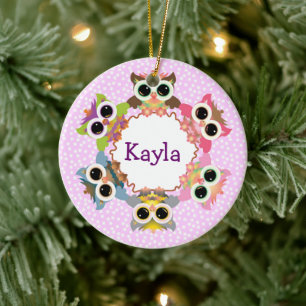 Pink Polka Dots Owl Kraath Keramikornament