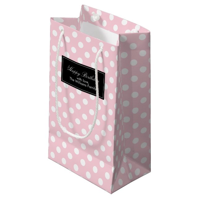 Pink Polka Dots Personalisiert Kleine Geschenktüte (Vorderseite Schrägansicht)