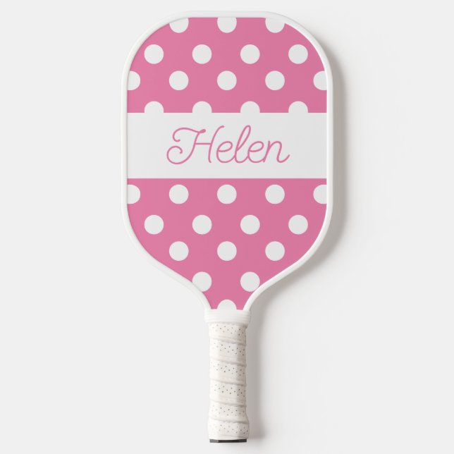 Pink Polka Dots Pickleball Personalisiert Paddel Schläger (Vorderseite)